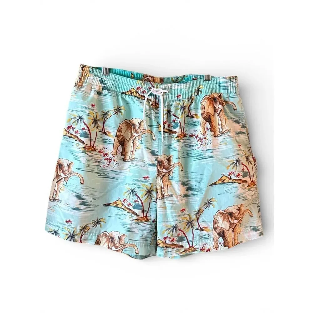 POLO RALPH LAUREN Vintage 90s Tropical Elephant Print Swim Trunks XL
